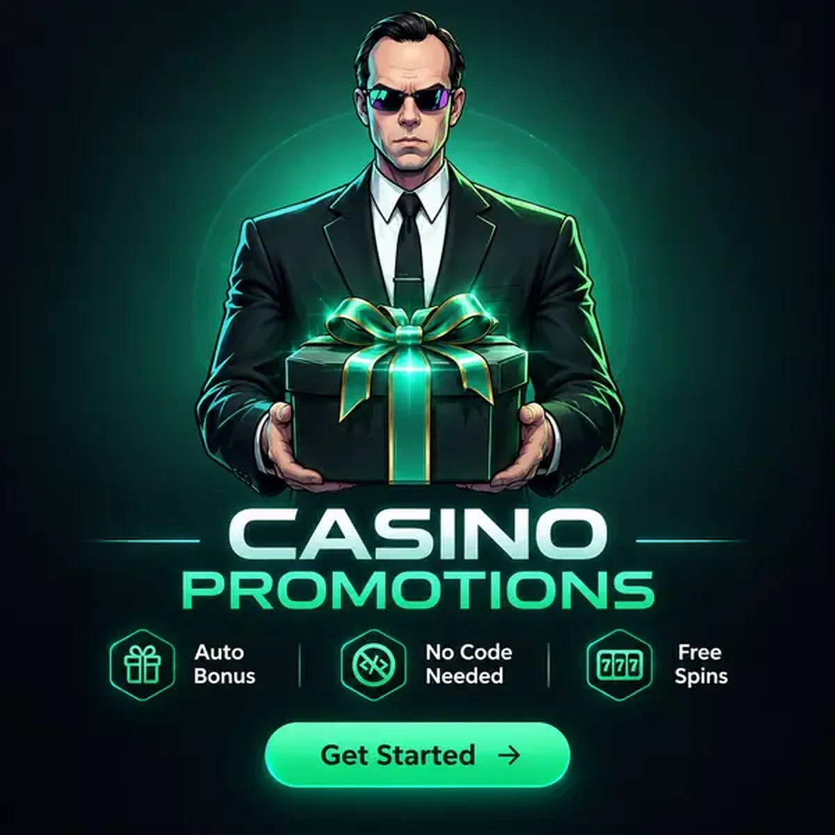 Crupier profesional presentando regalo de promociones de casino en Matrixzino con recompensas de bonos automáticos