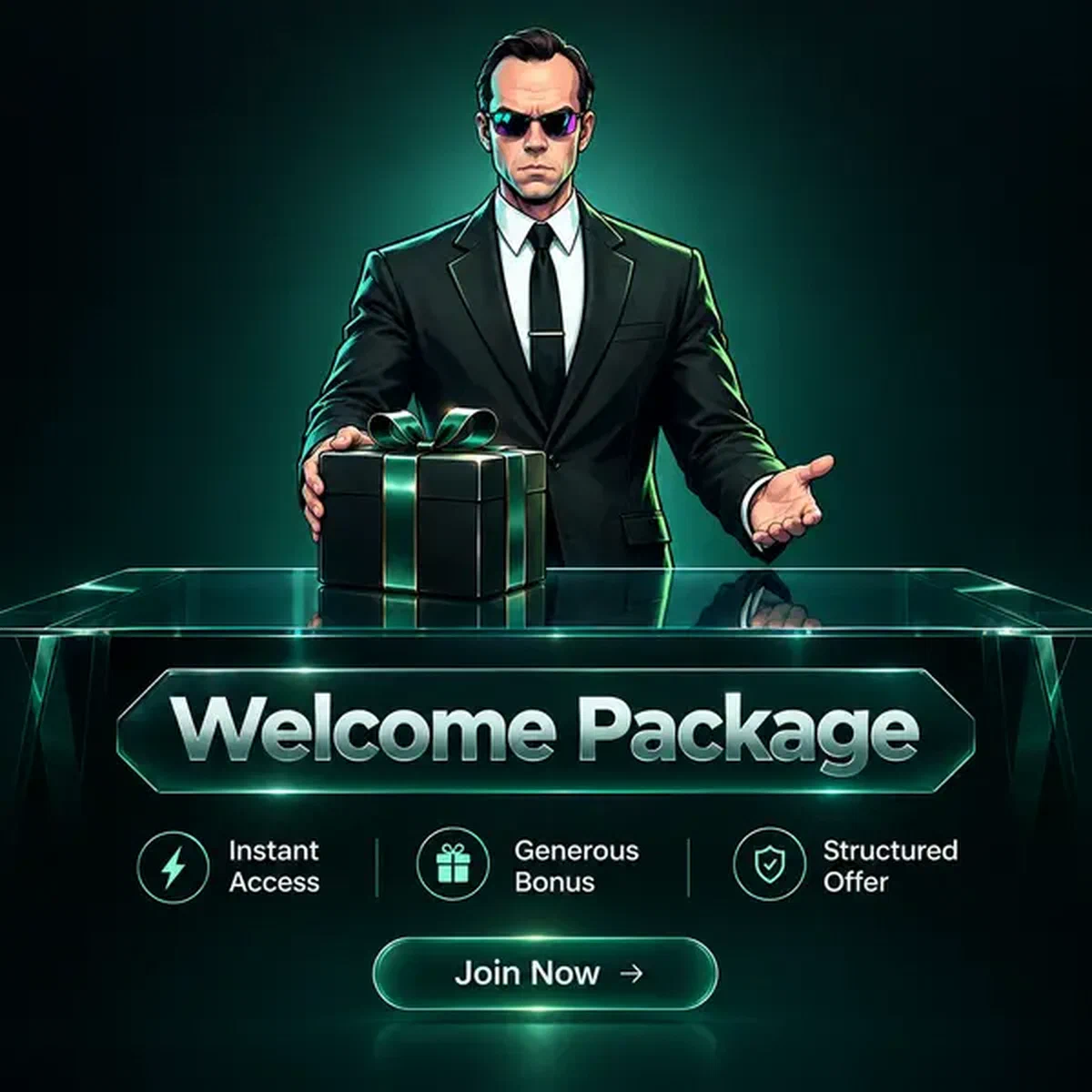 Agente de torre de control presentando caja de regalo de bono de bienvenida en el escritorio de inicio de sesión de Matrixzino Casino