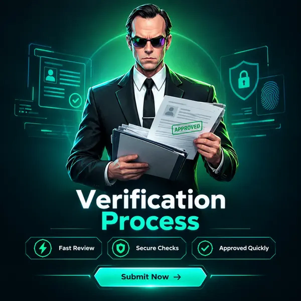 Jugador verificando identidad en Matrixzino con documentos digitales en sala de control de alta tecnología